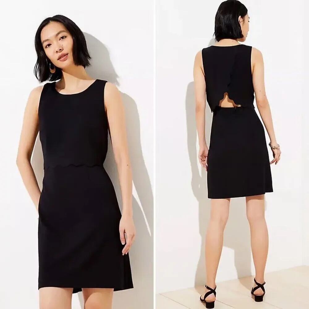 loft scallop trim open back black dress NWT 14
